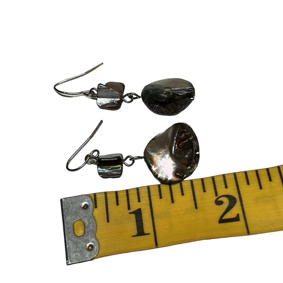 Natural MOP Abalone Shell Purple Grey Bead Dangle Hook Pierced Earrings 1.75” - Picture 2 of 6